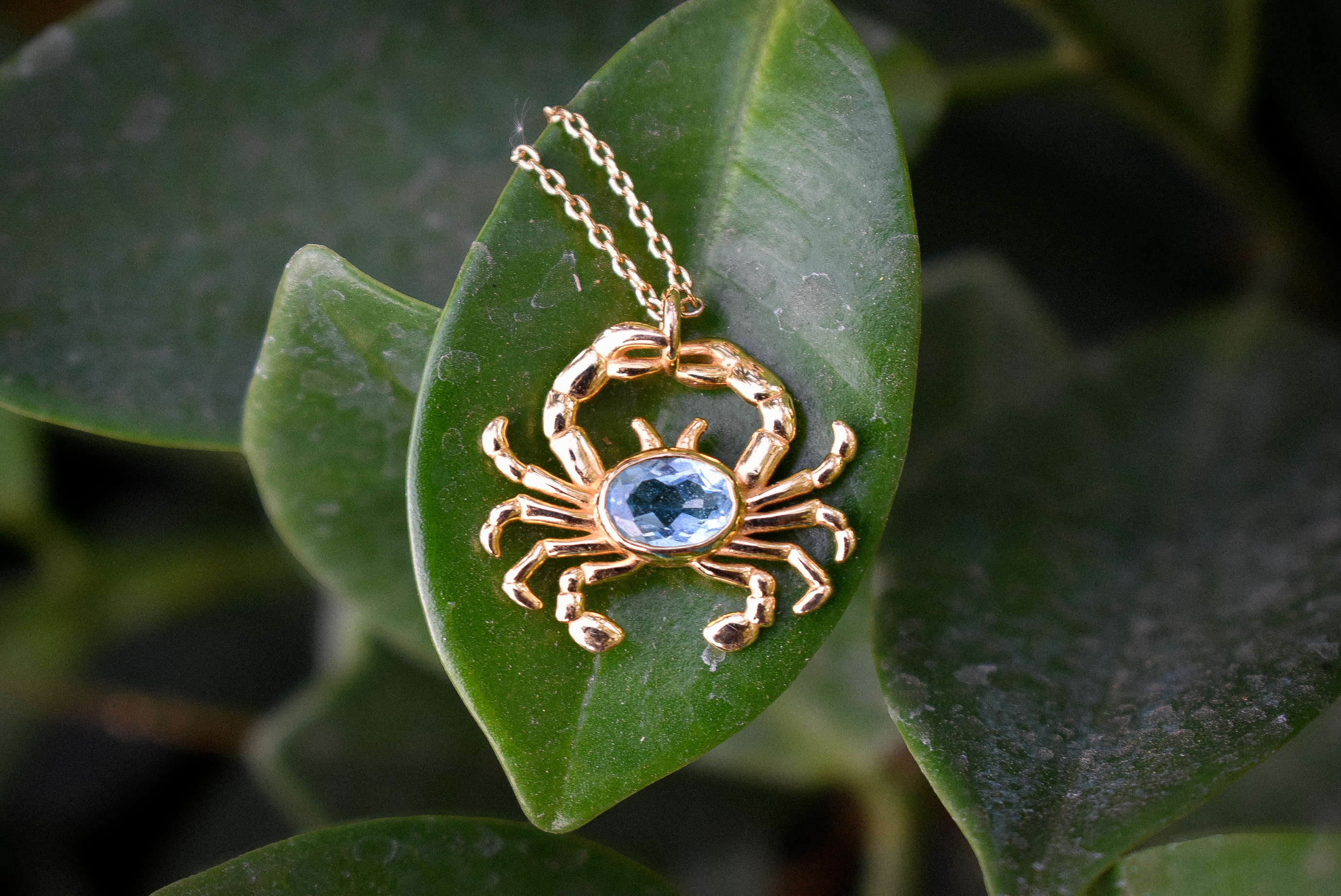 Blue Topaz Crab Pendant